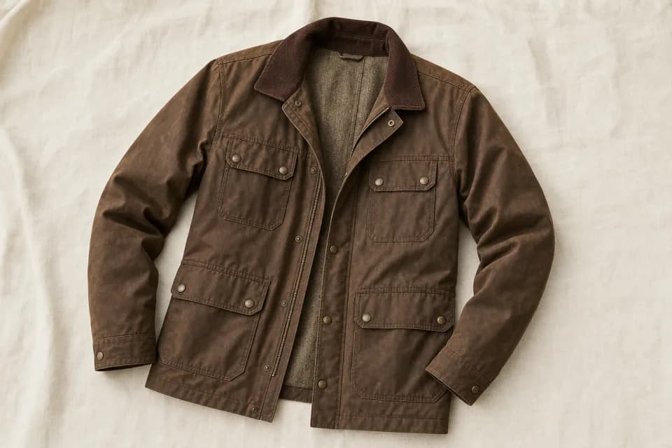 Braune Wachsjacke aus Bio-Baumwolle, Produktfoto im Demo-Shop