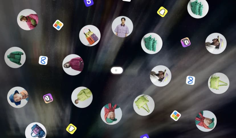 Shopify-Produkte erscheinen zwischen KI-App-Icons wie ChatGPT, Copilot und Google: Agentic Commerce über viele Assistenten