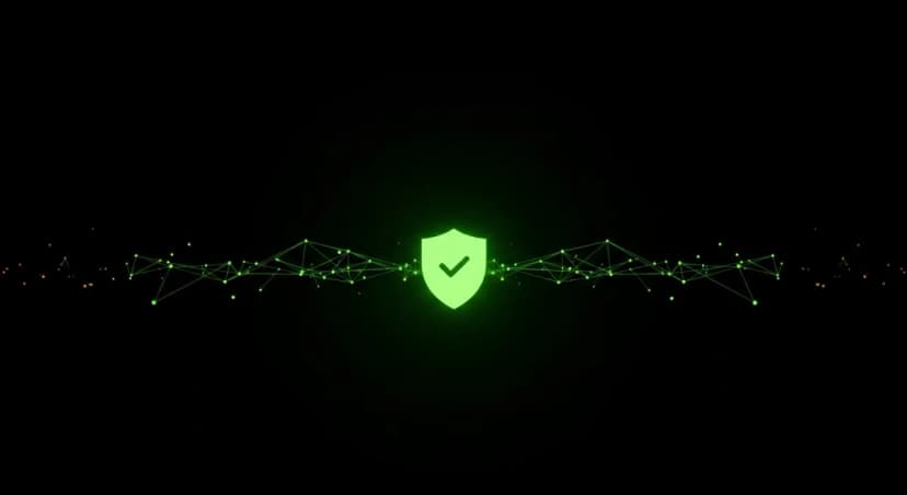 Grünes Schutzschild mit Häkchen umgeben von Netzwerk-Nodes — KI-Tools für den Online-Shop sorgfältig prüfen