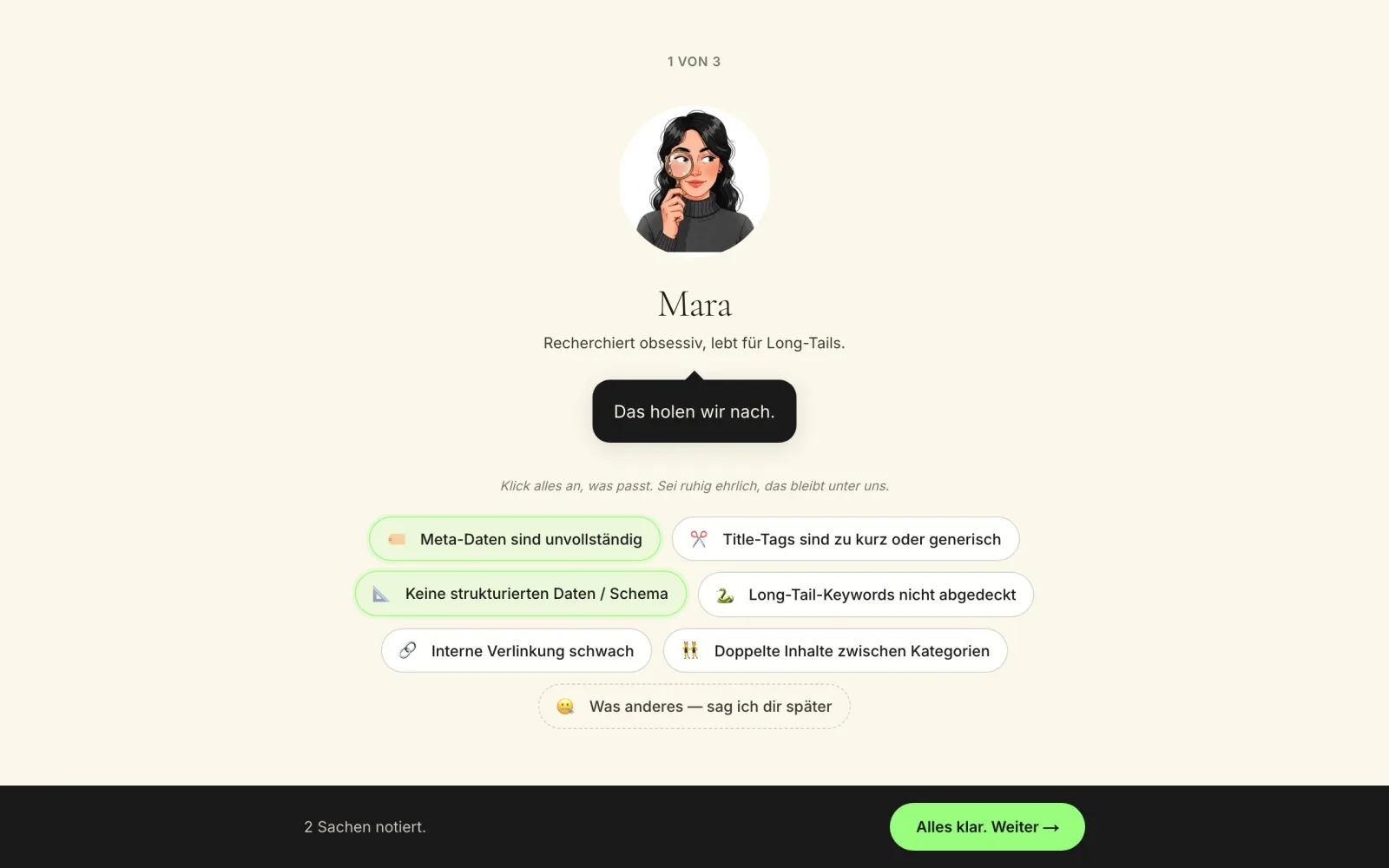 KI-Konfigurator Onboarding — Mitarbeiter fragt nach Pain-Points