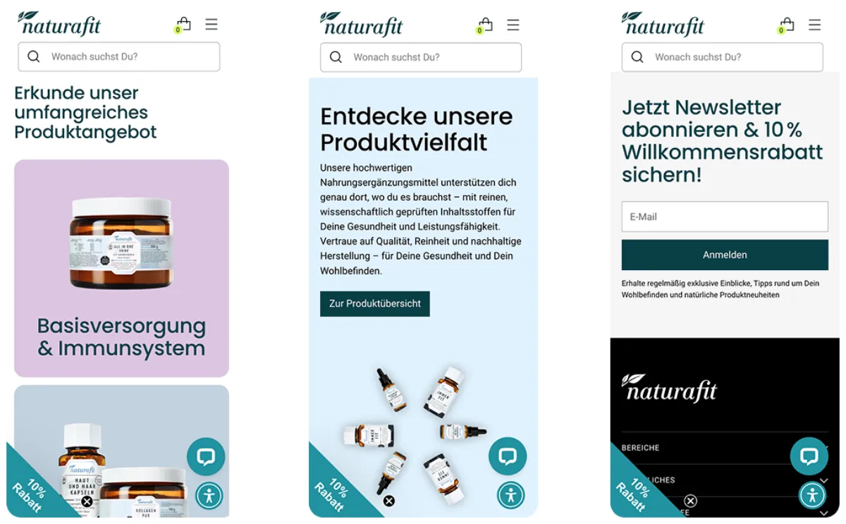 Naturafit Mobile Screens Übersicht