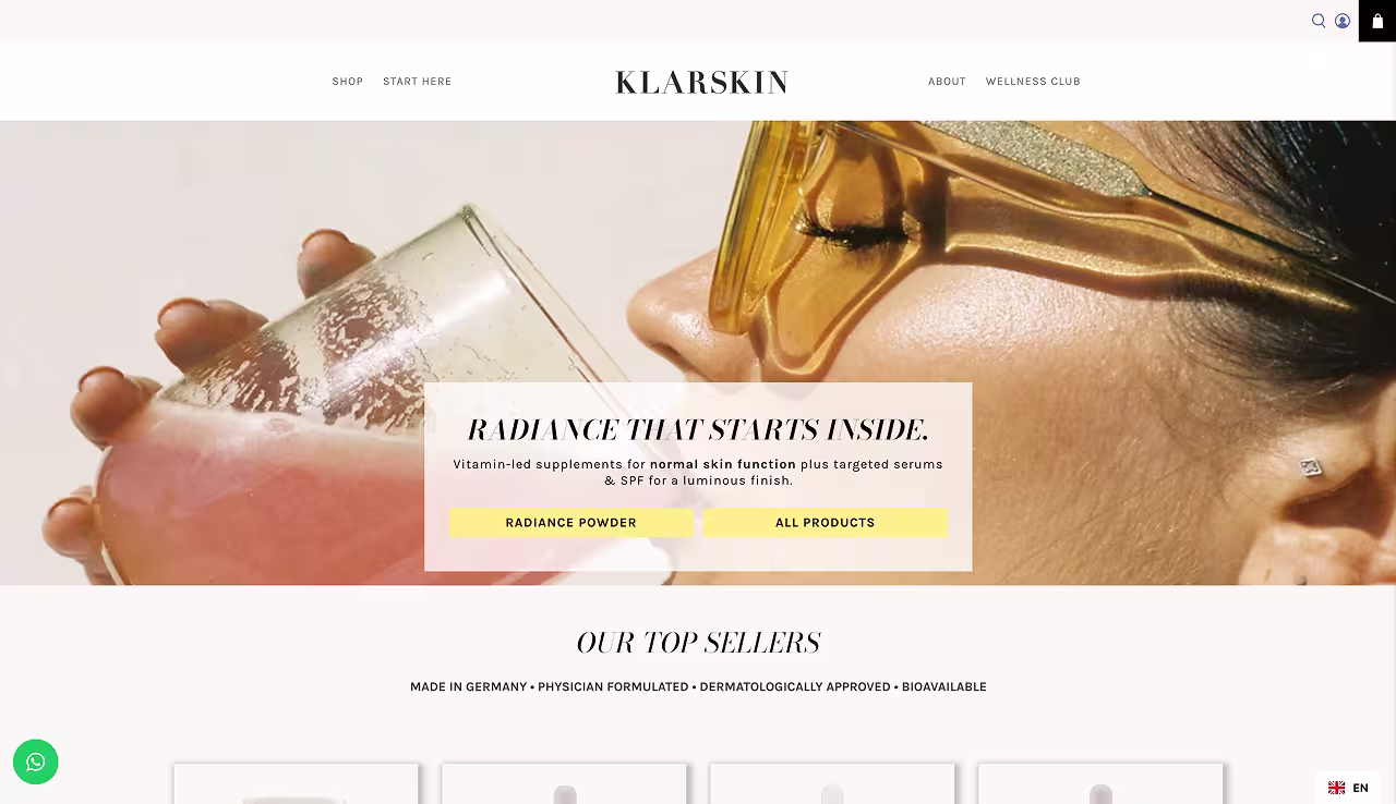 Klarskin — Shopify Projekt von Greenblut