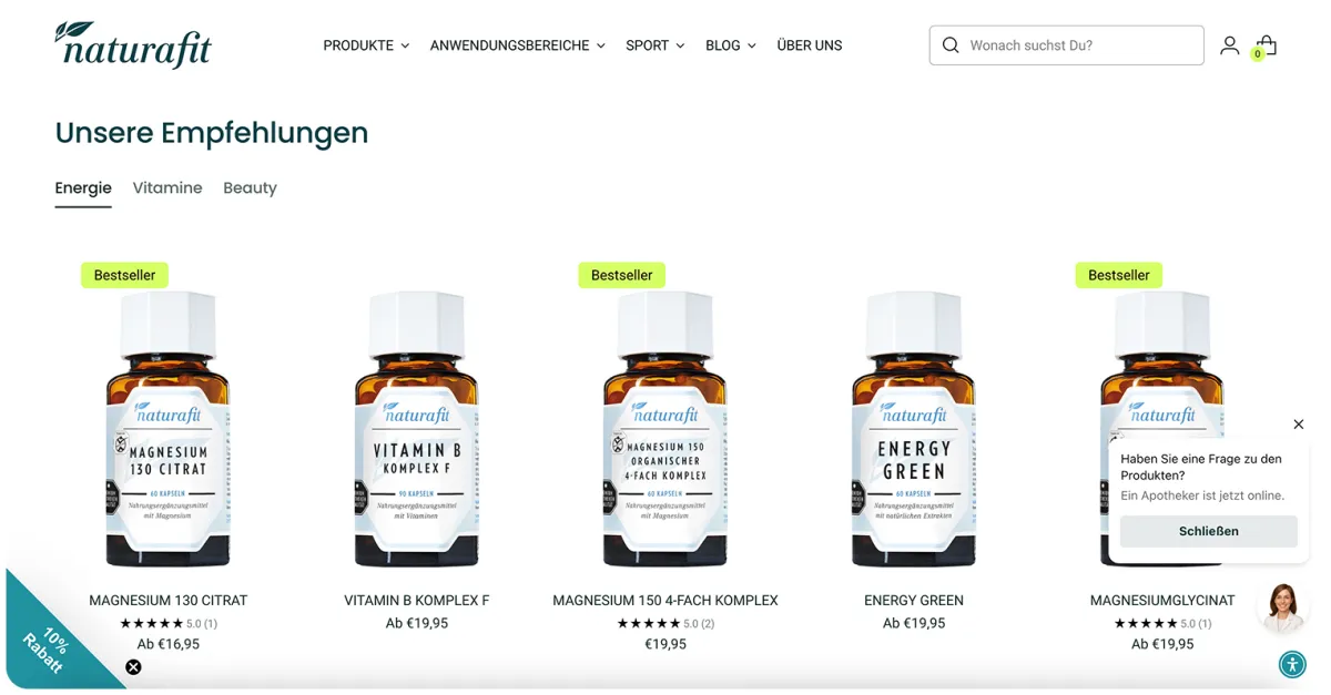 Naturafit Kategorieseite nach dem Redesign