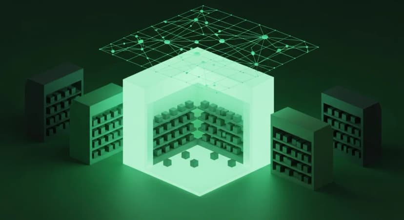 Abstrakte Darstellung eines E-Commerce-Plattform-Vergleichs mit KI — ein hervorgehobener Shopify-Shop umgeben von weiteren Plattformen unter einem Datennetz