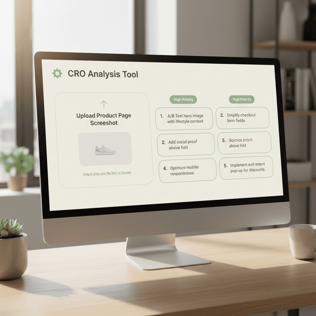 CROmaster-Interface — Screenshot hochladen, 5 priorisierte Optimierungsvorschläge erhalten